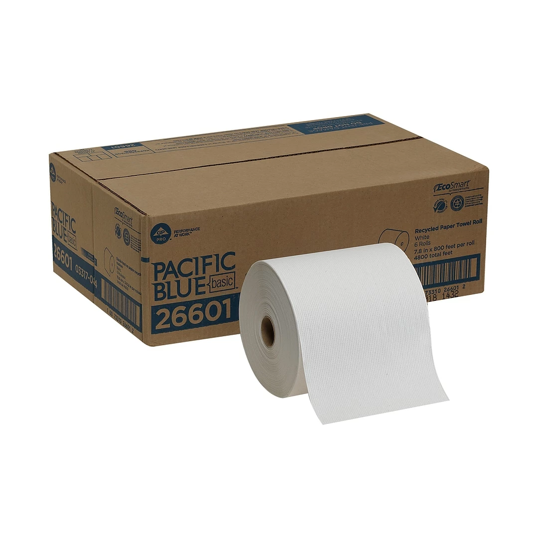 Pacific Blue Basic Recycled Hardwound Paper Towels, 1-ply, 800 Ft./Roll, 6 Rolls/Carton (26601) - Image 3