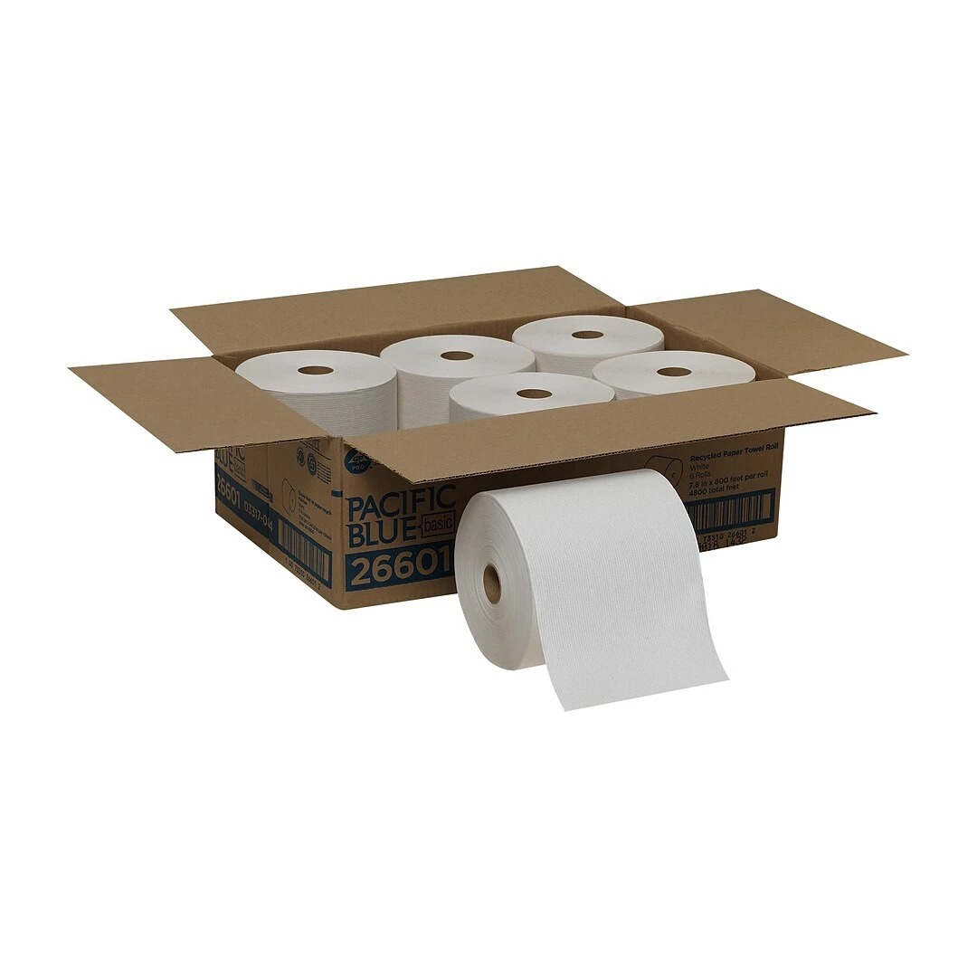Pacific Blue Basic Recycled Hardwound Paper Towels, 1-ply, 800 Ft./Roll, 6 Rolls/Carton (26601) - Image 4