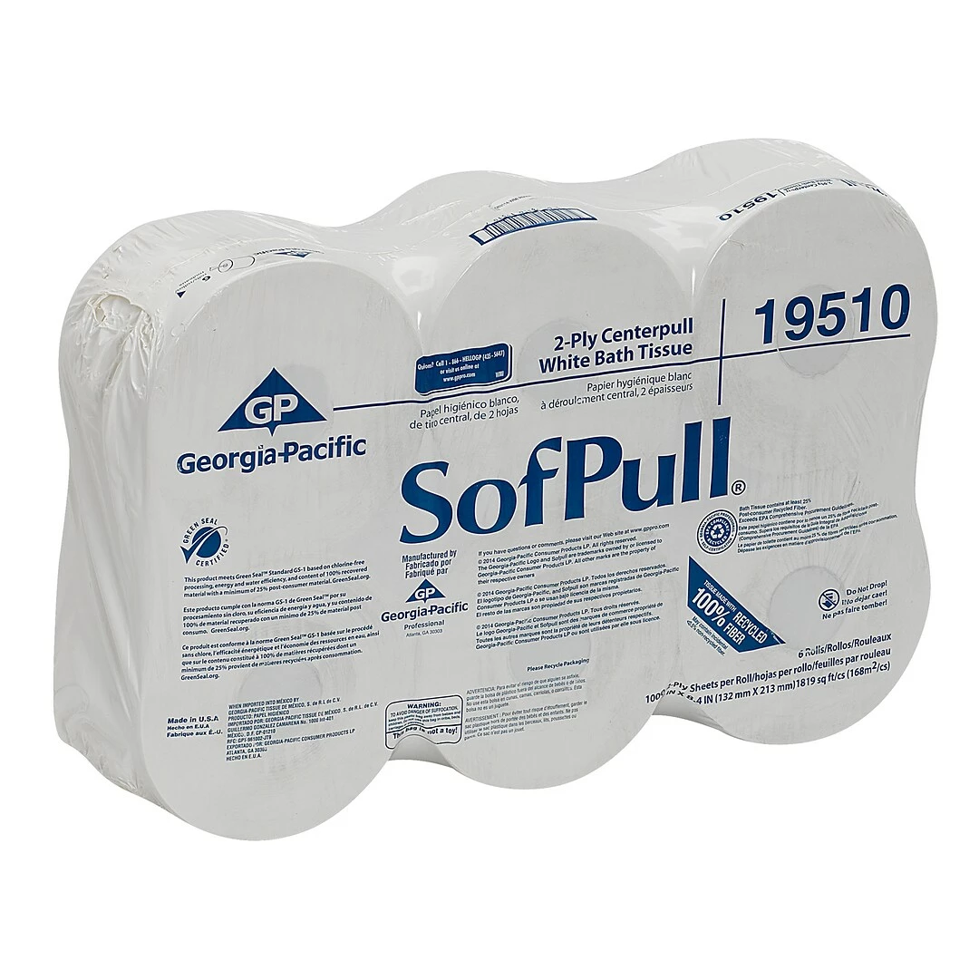 SofPull CenterPull Toilet Paper, 2-Ply, White, 1000 Sheets/Roll, 6 Rolls/Carton (19510/19500) - Image 2