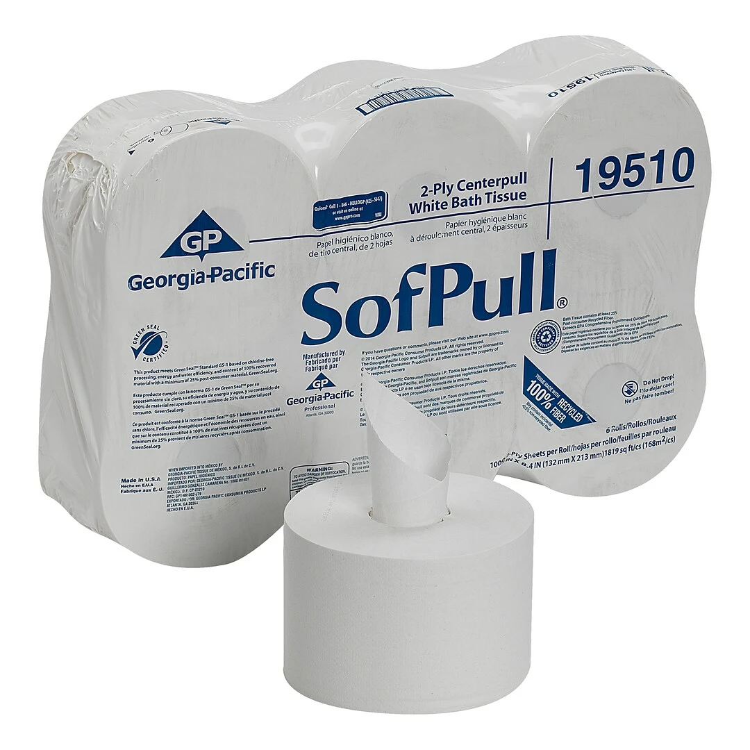 SofPull CenterPull Toilet Paper, 2-Ply, White, 1000 Sheets/Roll, 6 Rolls/Carton (19510/19500) - Image 3