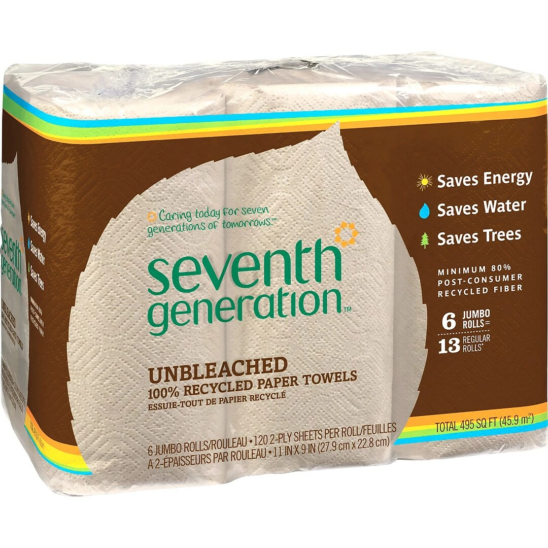 Seventh Generation Recycled Paper Towels, 2-ply, 120 Sheets/Roll, 6 Rolls/Pack (13737PK) - Image 5