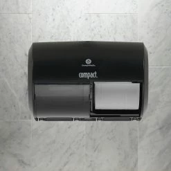 Compact 2-Roll Side-by-Side Coreless Toilet Paper Dispenser By GP PRO, Black (56784A)
