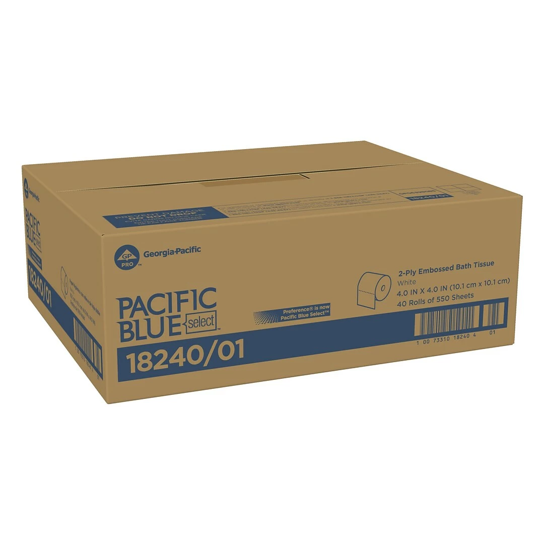 Pacific Blue Select 2-Ply Embossed Toilet Paper By GP PRO, White, 550 Sheets/Roll, 40 Rolls/Case (18240/01) - Image 2