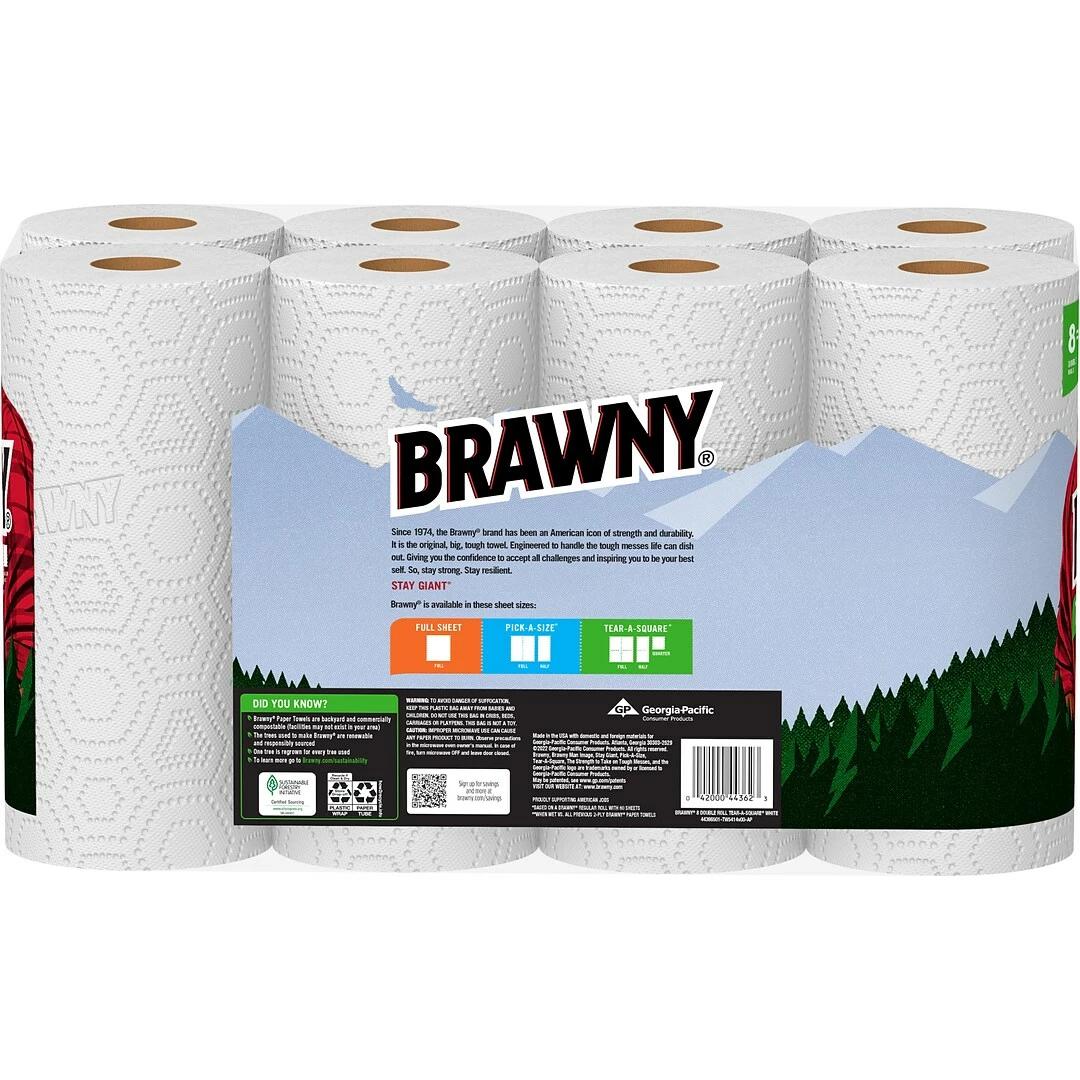 Brawny Tear-A-Square Paper Towels, 2-ply, 120 Sheets/Roll, 16 Rolls/Pack (44372/50) - Image 4