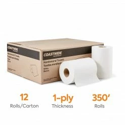 Coastwide Professional™ Hardwound Paper Towels, 1-Ply, 350 Ft./Roll, 12 Rolls/Carton (CW21813)