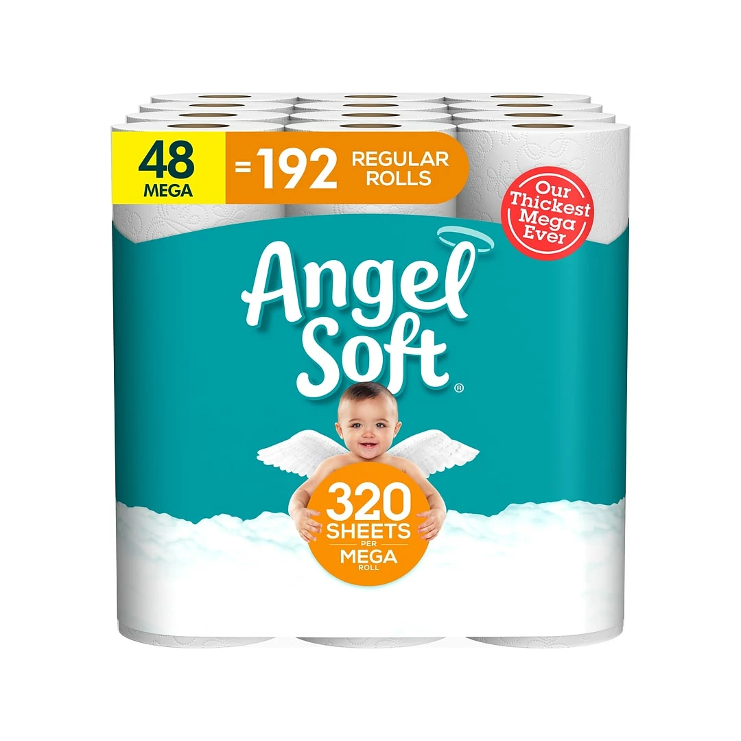 Angel Soft Mega Toilet Paper, 2-Ply, White, 320 Sheets/Roll, 48 Rolls/Pack (79403/50)