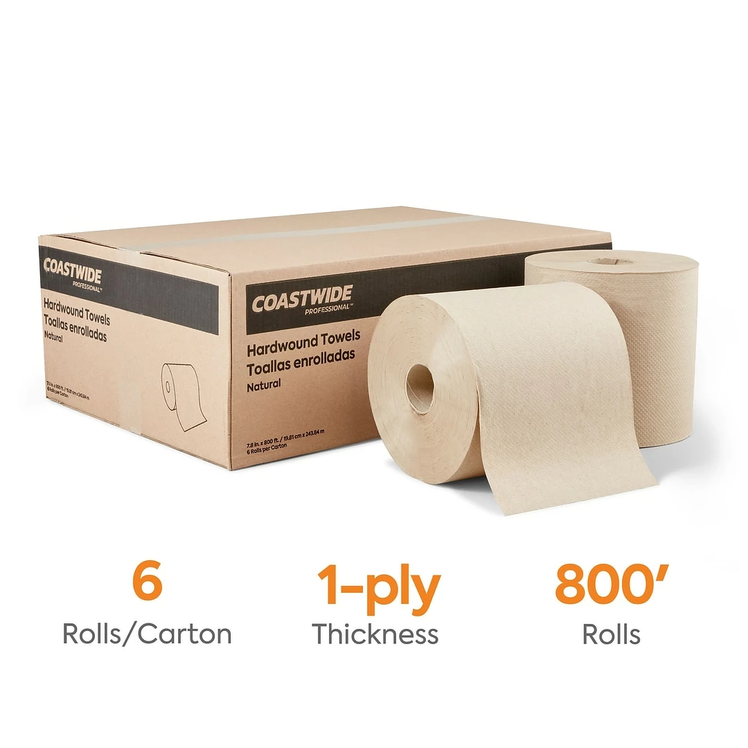 Eco Green Recycled Hardwound Paper Towels, 1-ply, 6 Rolls/Carton (EK8018-6)
