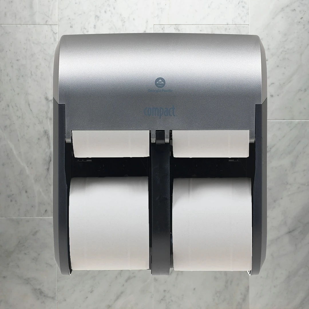 Compact® 4-Roll Quad Coreless Toilet Paper Dispenser By GP PRO, Faux Stainless, 11.750”W X 6.900”D X 13.250”H (56746A)