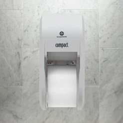 Compact® 2-Roll Vertical Coreless Toilet Paper Dispenser By GP PRO, White, 6.000” W X 6.500” D X 13.500” H (56767A)