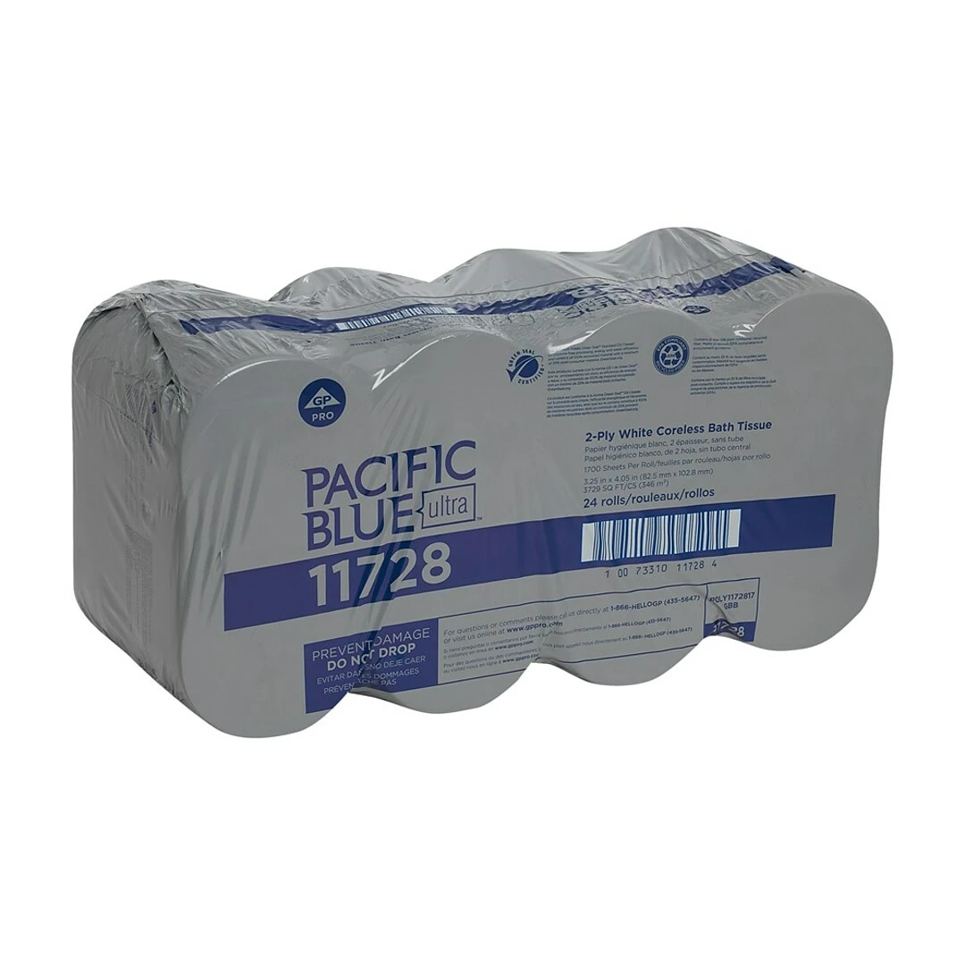 Pacific Blue Recycled Ultra Coreless Toilet Paper, 2-Ply, White, 1700 Sheets/Roll, 24 Rolls/Carton (11728) - Image 2