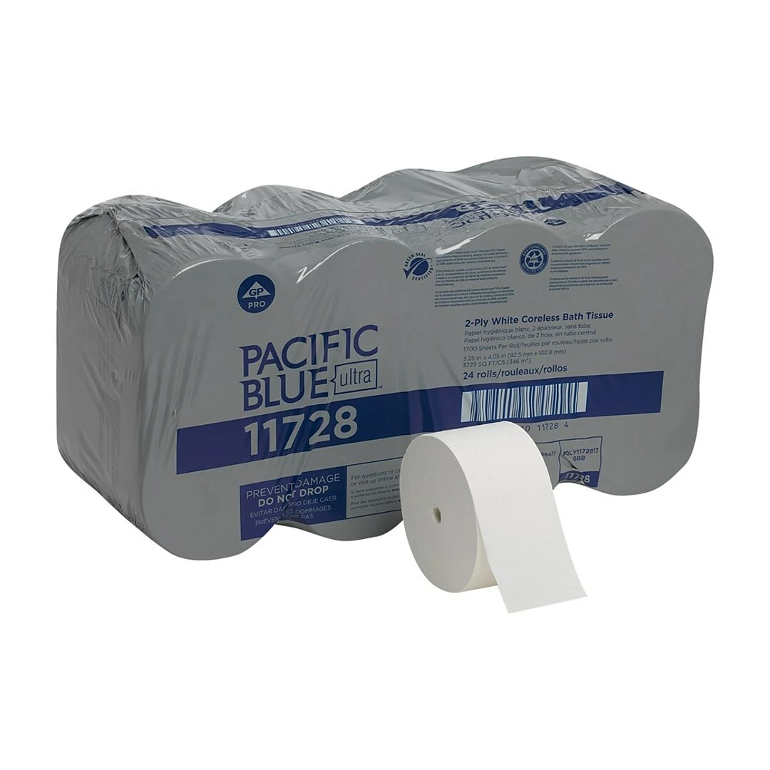 Pacific Blue Recycled Ultra Coreless Toilet Paper, 2-Ply, White, 1700 Sheets/Roll, 24 Rolls/Carton (11728) - Image 3