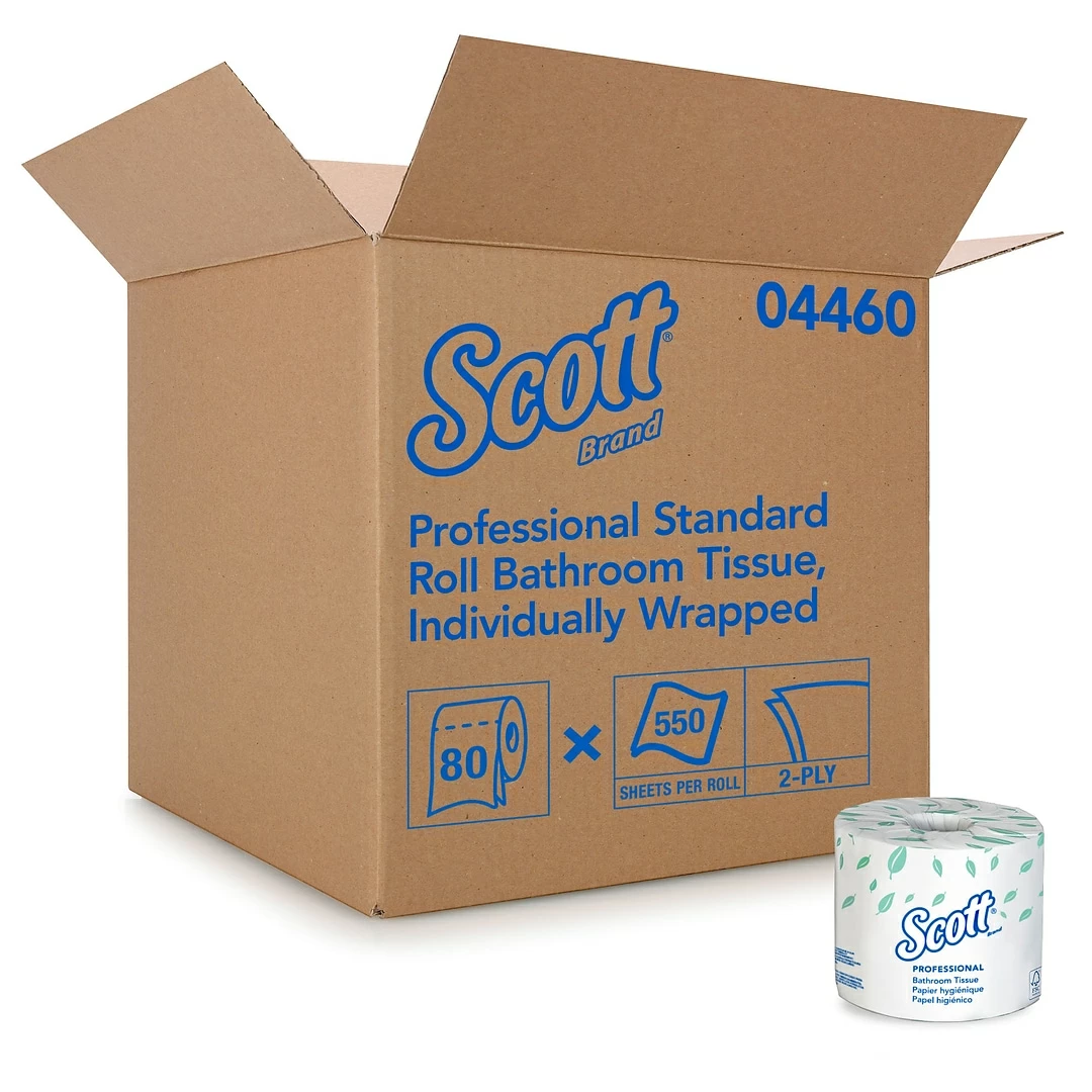 Scott Essential Standard Toilet Paper, 2-Ply, White, 550 Sheets/Roll, 80 Rolls/Carton (04460)