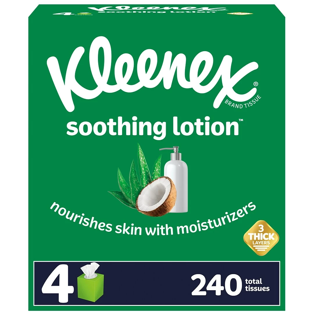 Kleenex Lotion Facial Tissue, 3-Ply, 60 Sheets/Box, 4 Boxes/Pack (25834) - Image 2