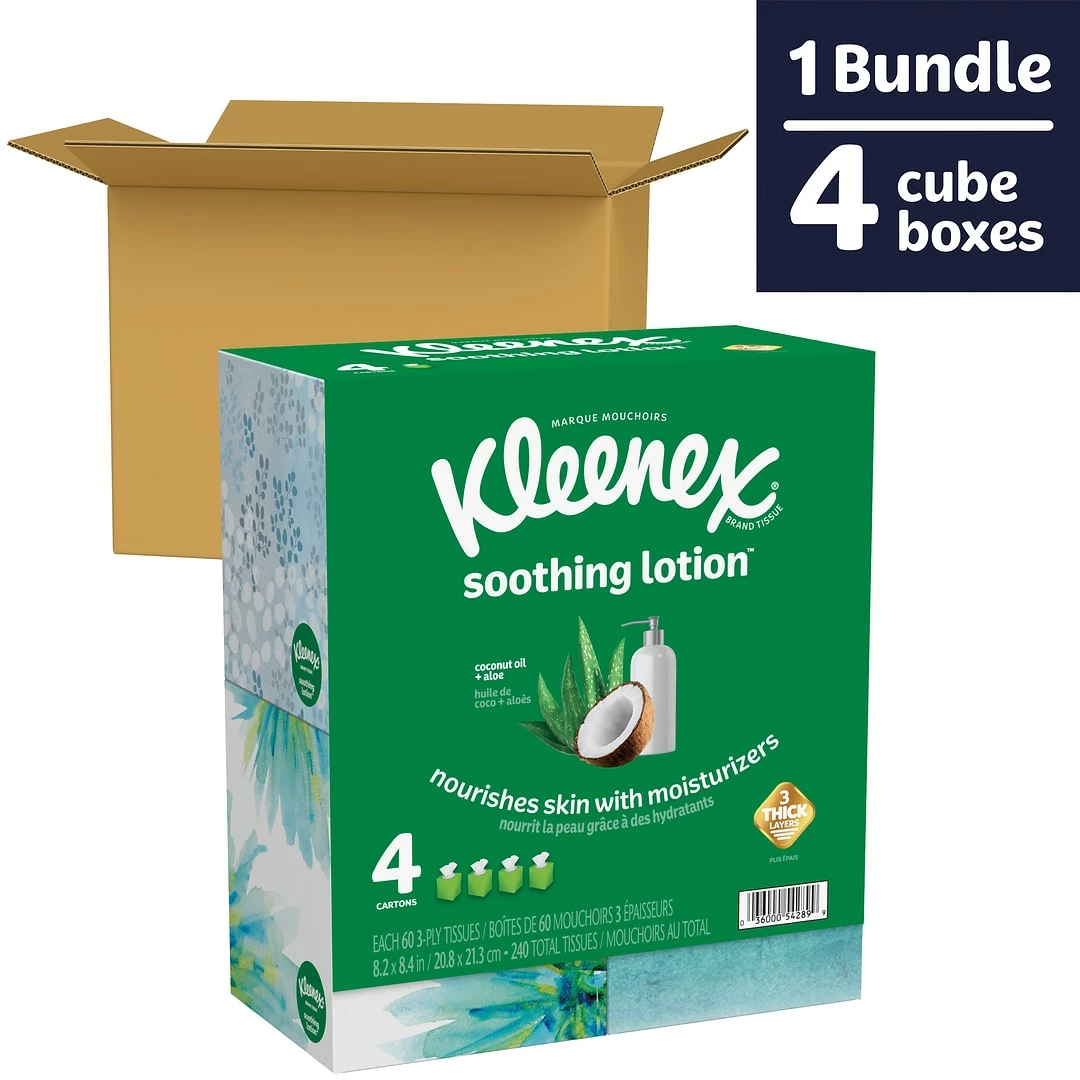 Kleenex Lotion Facial Tissue, 3-Ply, 60 Sheets/Box, 4 Boxes/Pack (25834) - Image 3