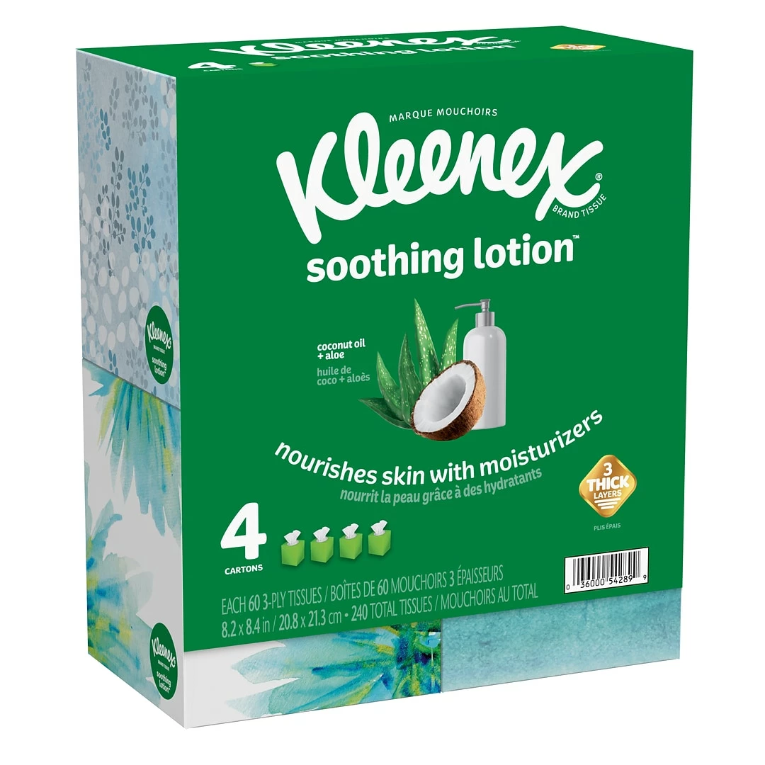 Kleenex Lotion Facial Tissue, 3-Ply, 60 Sheets/Box, 4 Boxes/Pack (25834) - Image 4