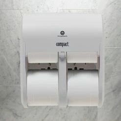 Georgia-Pacific Compact® 4-Roll Quad Coreless Toilet Paper Dispenser By GP PRO, White, 11.750” W X 6.900” D X 13.250” H (56747A)