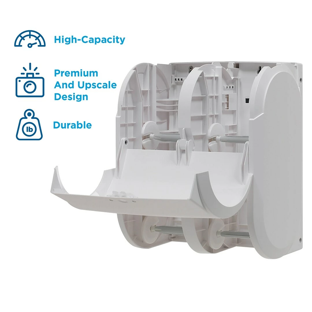 Georgia-Pacific Compact® 4-Roll Quad Coreless Toilet Paper Dispenser By GP PRO, White, 11.750” W X 6.900” D X 13.250” H (56747A) - Image 3