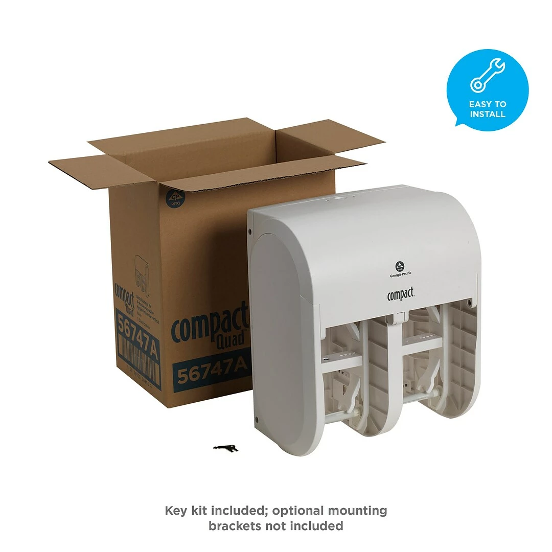 Georgia-Pacific Compact® 4-Roll Quad Coreless Toilet Paper Dispenser By GP PRO, White, 11.750” W X 6.900” D X 13.250” H (56747A) - Image 4