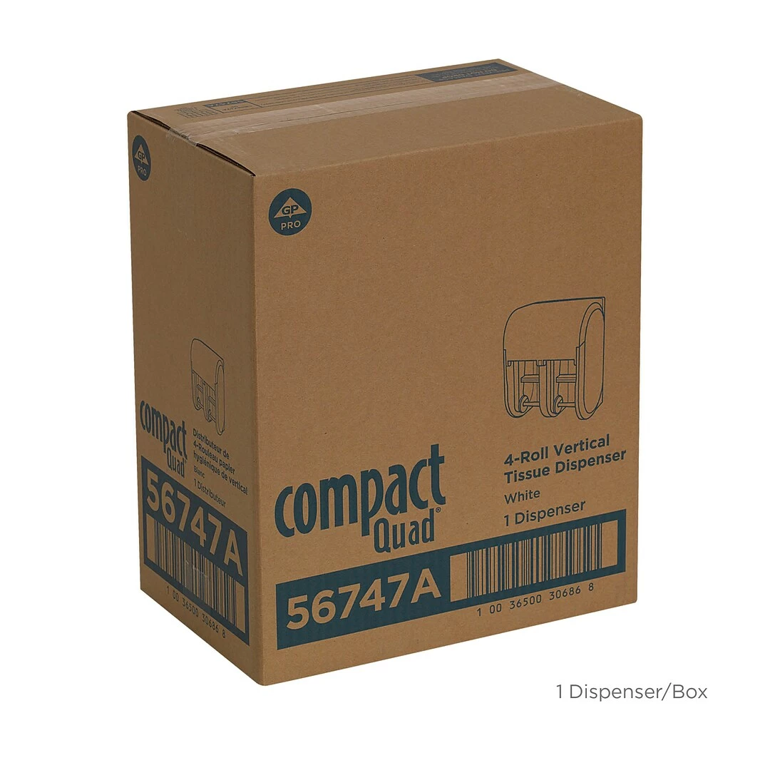 Georgia-Pacific Compact® 4-Roll Quad Coreless Toilet Paper Dispenser By GP PRO, White, 11.750” W X 6.900” D X 13.250” H (56747A) - Image 5