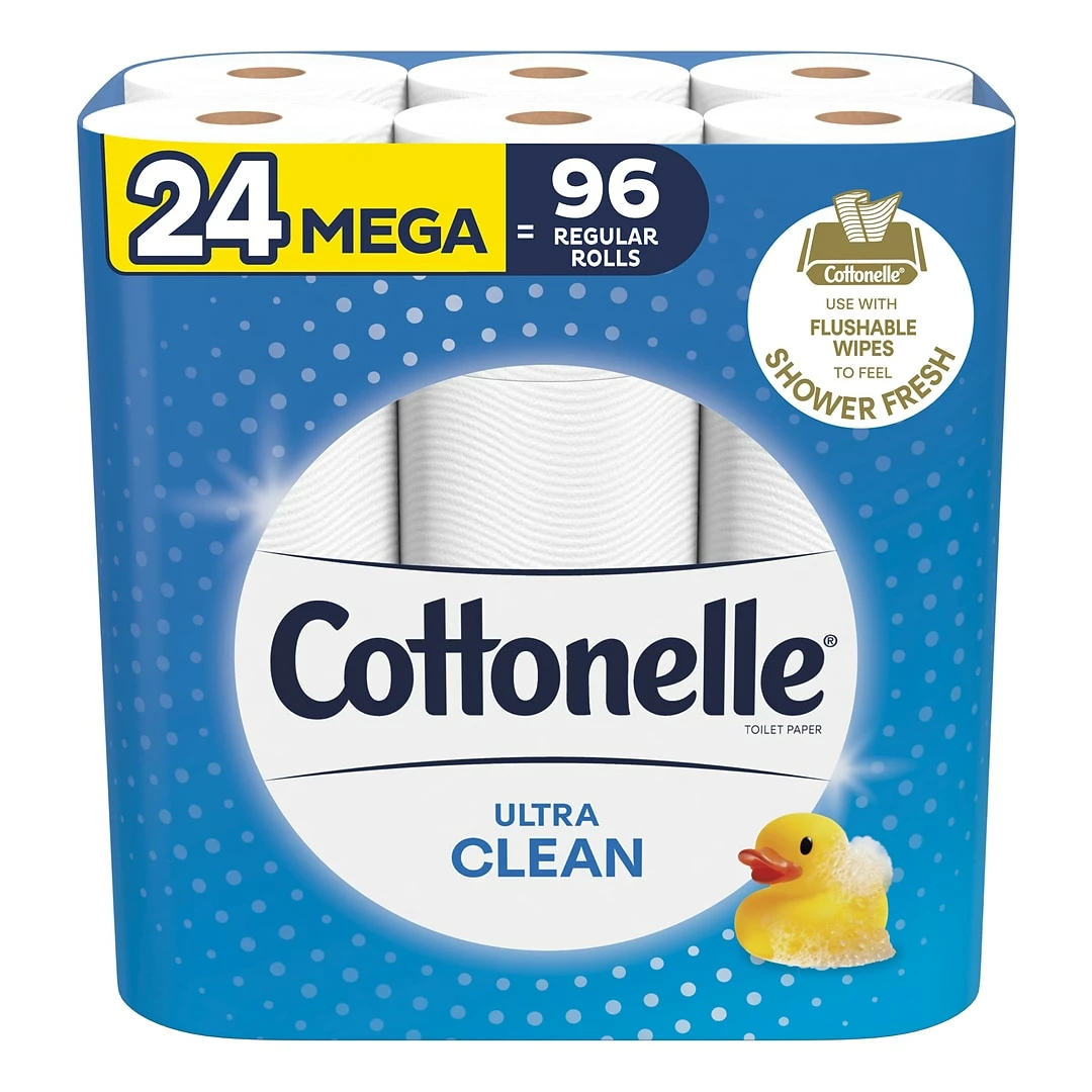 Cottonelle Ultra CleanCare 1-Ply Standard Toilet Paper, White, 312 Sheets/Roll, 24 Mega Rolls/Pack (53757)