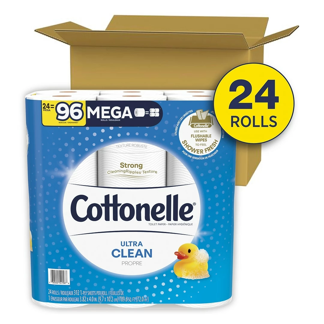 Cottonelle Ultra CleanCare 1-Ply Standard Toilet Paper, White, 312 Sheets/Roll, 24 Mega Rolls/Pack (53757) - Image 2