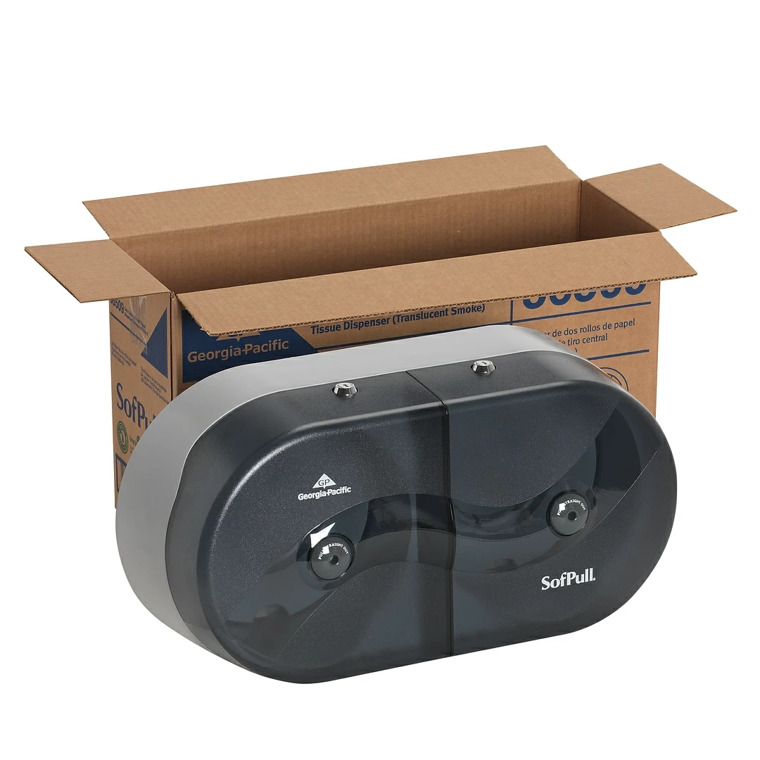 SofPull® Twin High-Capacity Centerpull Bathroom Tissue Dispenser By GP PRO, Smoke (56509) - Image 3