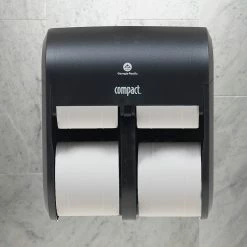 Compact® 4-Roll Quad Coreless Toilet Paper Dispenser By GP PRO, Black, 11.750” W X 6.900” D X 13.250” H (56744A)