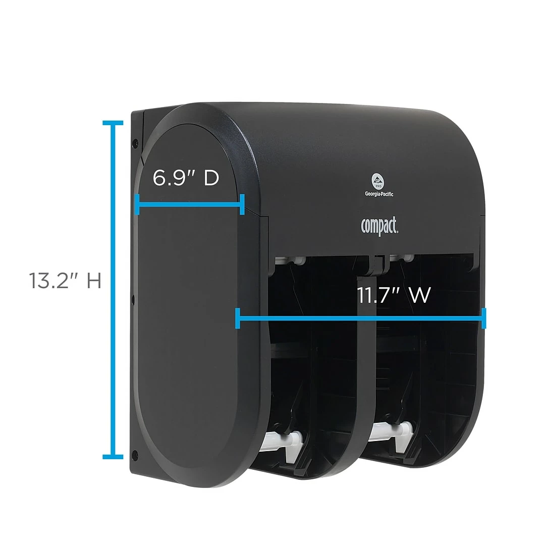 Compact® 4-Roll Quad Coreless Toilet Paper Dispenser By GP PRO, Black, 11.750” W X 6.900” D X 13.250” H (56744A) - Image 2