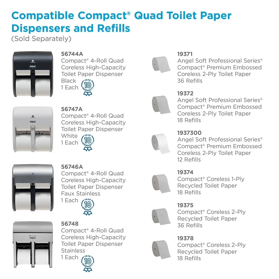 Compact® 4-Roll Quad Coreless Toilet Paper Dispenser By GP PRO, Black, 11.750” W X 6.900” D X 13.250” H (56744A) - Image 6