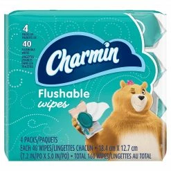 Charmin Flushable Wipes, White, 40 Sheets/Pack, Pack Of 4 (79619)