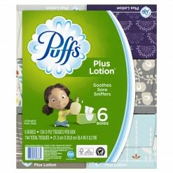 Puffs Plus Lotion Facial Tissue, 2-ply, 124 Tissues/Box, 6 Boxes/Pack (39383)