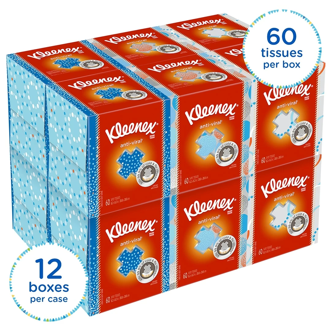Kleenex Antiviral Facial Tissue, 3-Ply, 60 Sheets/Box, 12/Carton (21286CT) - Image 2