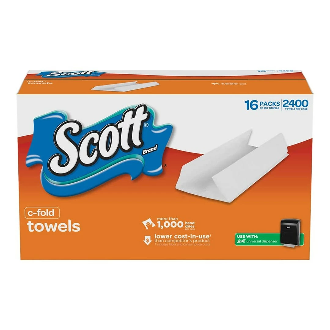 Scott C-Fold Paper Towels, 1-ply, 150 Sheets/Pack, 16 Packs/Carton (45786) - Image 3