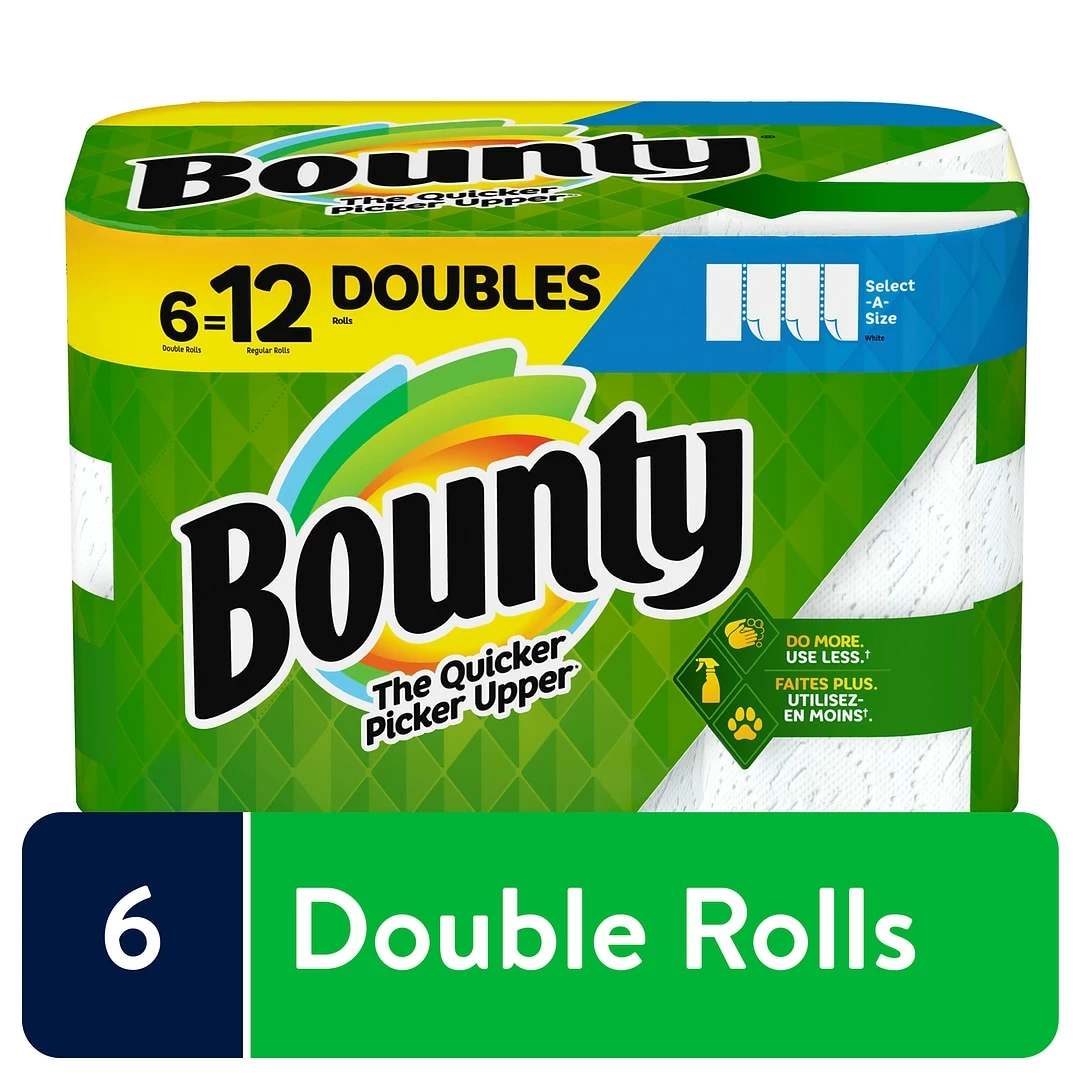 Bounty Select-A-Size Kitchen Rolls Paper Towels, 2-Ply, 98 Sheets/Roll, 6 Double Rolls/Carton (74801/95054) - Image 2