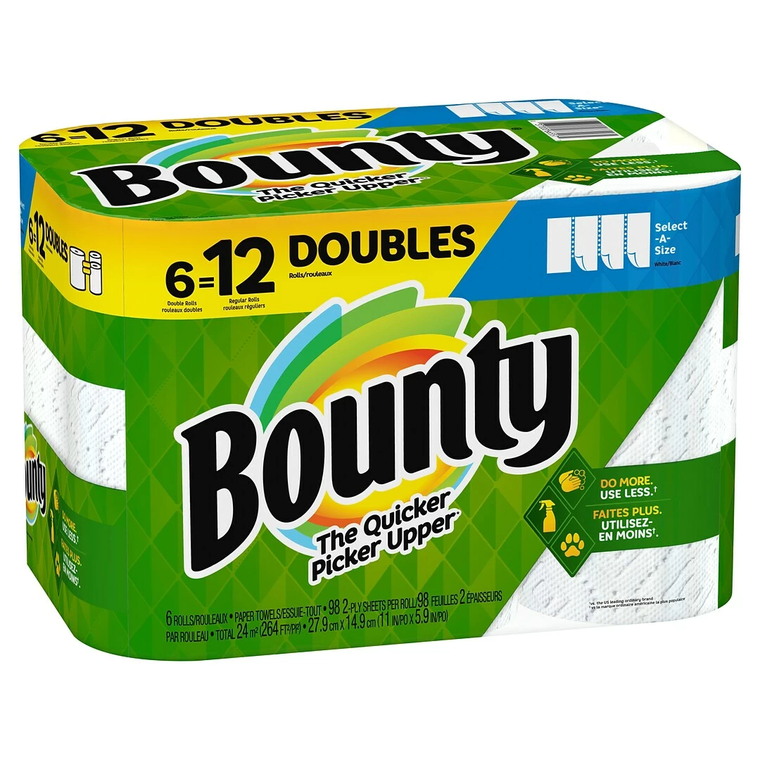 Bounty Select-A-Size Kitchen Rolls Paper Towels, 2-Ply, 98 Sheets/Roll, 6 Double Rolls/Carton (74801/95054) - Image 5