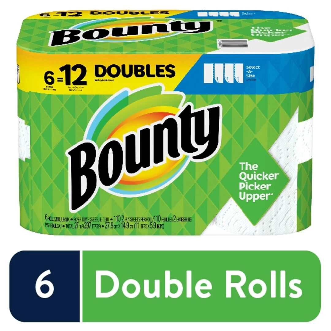 Bounty Select-A-Size Kitchen Rolls Paper Towels, 2-Ply, 98 Sheets/Roll, 6 Double Rolls/Carton (74801/95054) - Image 7