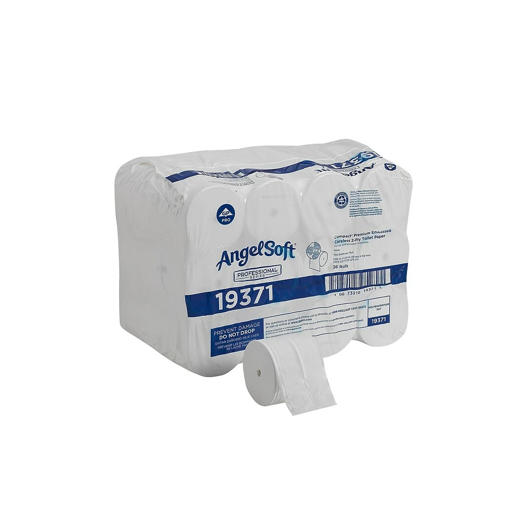 Angel Soft Professional Series Compact Coreless Toilet Paper, 2-Ply, White, 750 Sheets/Roll, 36 Rolls/Carton (19371) - Image 2