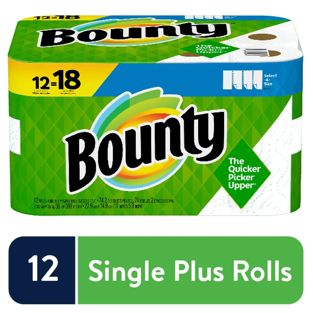 Bounty Select-A-Size Kitchen Rolls Paper Towel, 2-Ply, White, 74 Sheets/Roll, 12 Rolls/Carton (74795/65538) - Image 2
