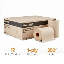 Coastwide Professional™ Recycled Hardwound Paper Towels, 1-Ply, 350 Ft./Roll, 12 Rolls/Carton (CW21814)