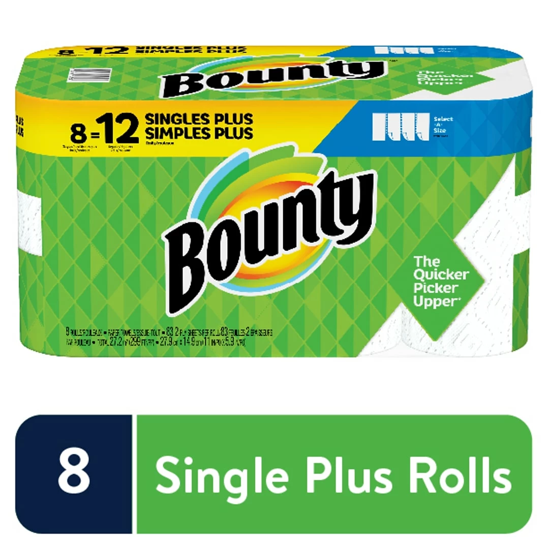 Bounty Select-A-Size Kitchen Roll Paper Towels, 2-Ply, 74 Sheets/Roll, 8 Single Plus Rolls/Pack (74728) - Image 2