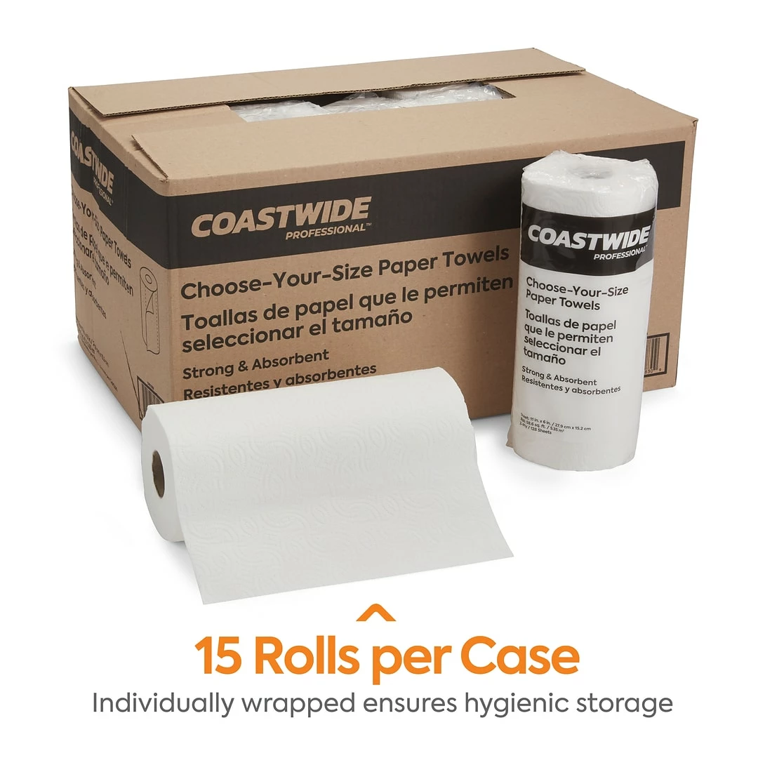 Coastwide Professional Choose-Your-Size Kitchen Rolls Paper Towel, 2-Ply, White, 128 Sheets/Roll, 15 Rolls/Carton (CW21809) - Image 2