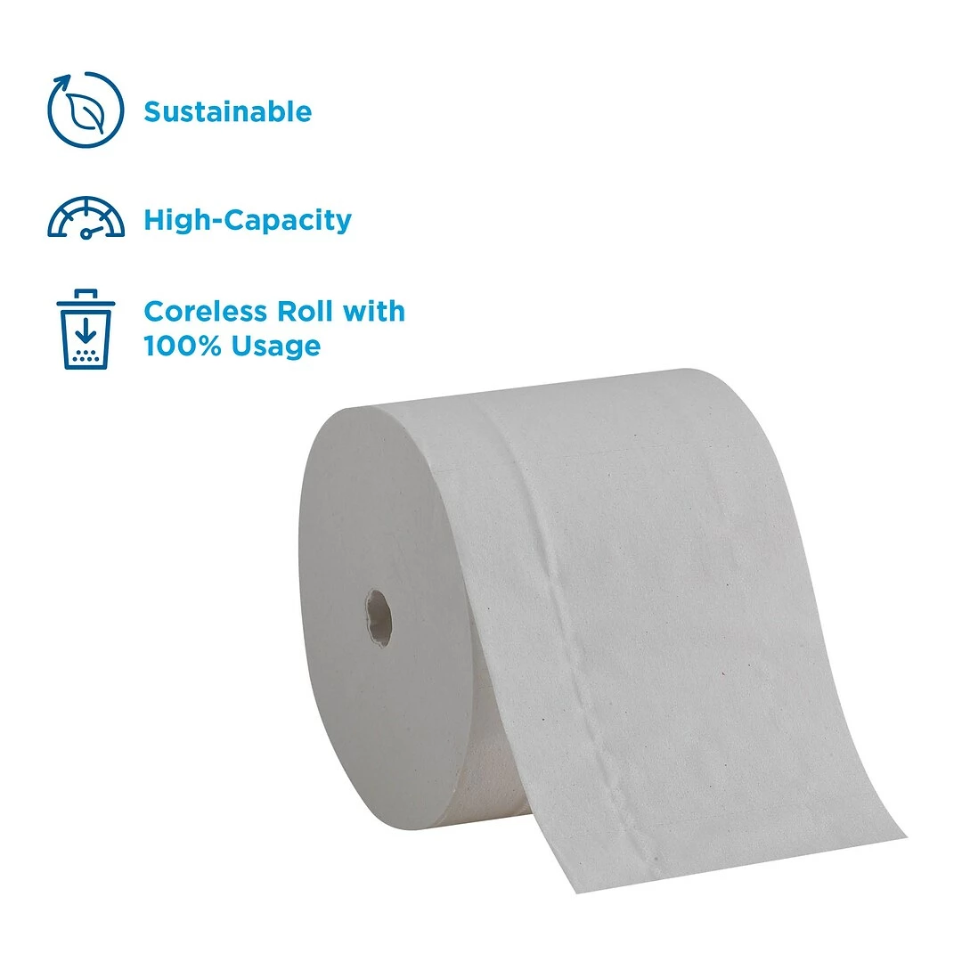 Compact Recycled Coreless Toilet Paper, 2-Ply, White, 1000 Sheets/Roll, 36 Rolls/Carton (19375) - Image 2