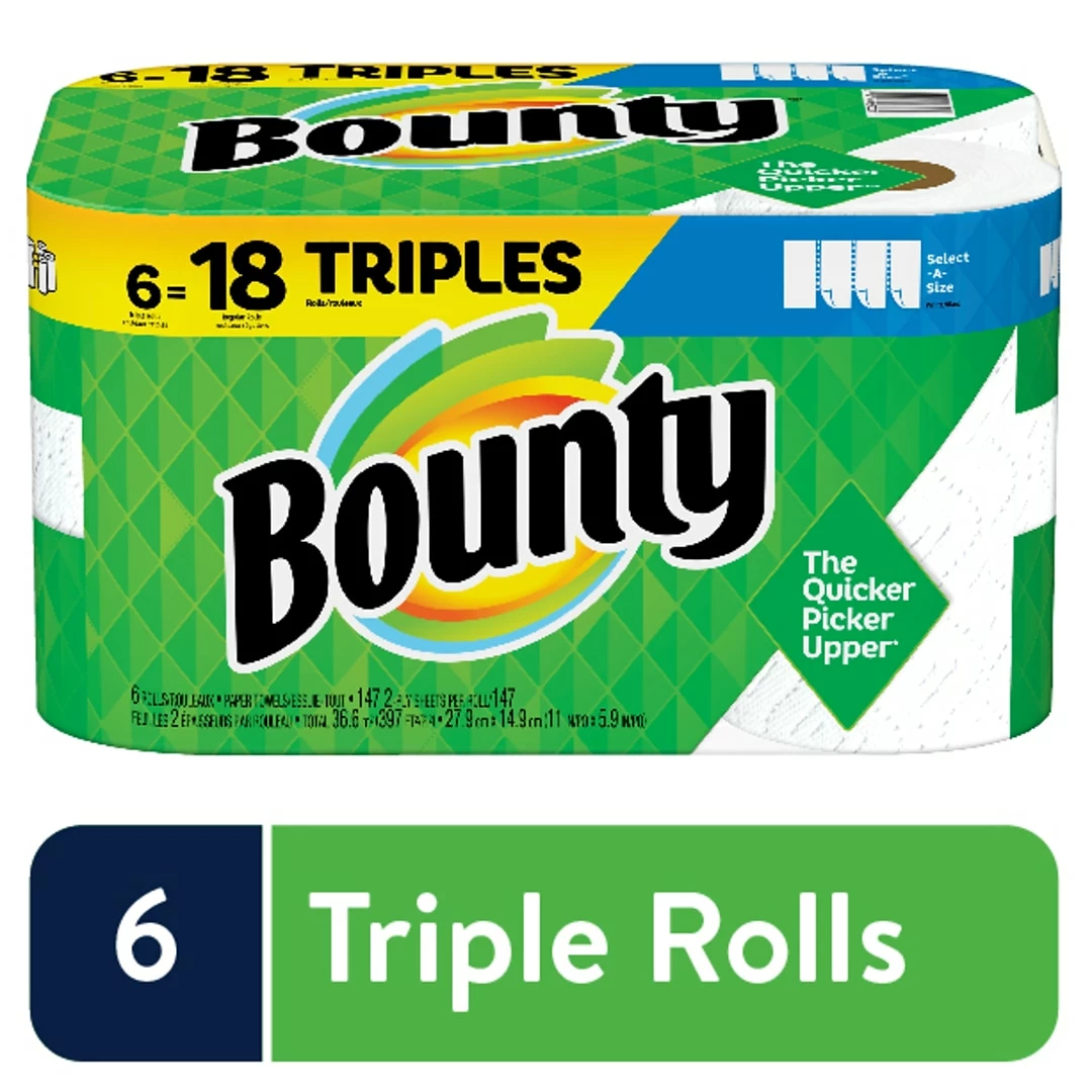 Bounty Select-A-Size Kitchen Rolls Paper Towel, 2-Ply, White, 147 Sheets/Roll, 6 Triple Rolls/Carton (67001) - Image 2