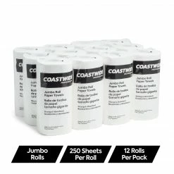 Coastwide Professional Jumbo Kitchen Rolls Paper Towel, 2-Ply, White, 250 Sheets/Roll, 12 Rolls/Carton (CW21806)