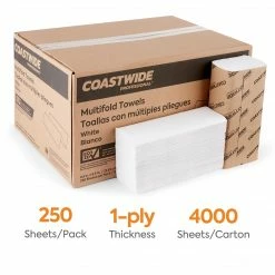 Coastwide Professional™ Recycled Recycled Multifold Paper Towels, 1-ply, 250 Sheets/Pack, 16 Packs/Carton (CW25384)
