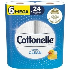 Cottonelle Ultra CleanCare 1-Ply Standard Toilet Paper, White, 312 Sheets/Roll, 6 Mega Rolls/Pack (47747)
