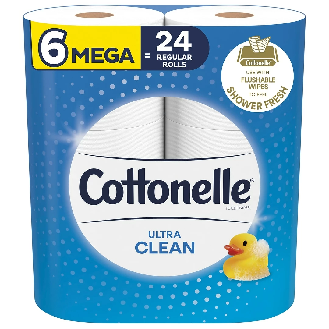 Cottonelle Ultra CleanCare 1-Ply Standard Toilet Paper, White, 312 Sheets/Roll, 6 Mega Rolls/Pack (47747)