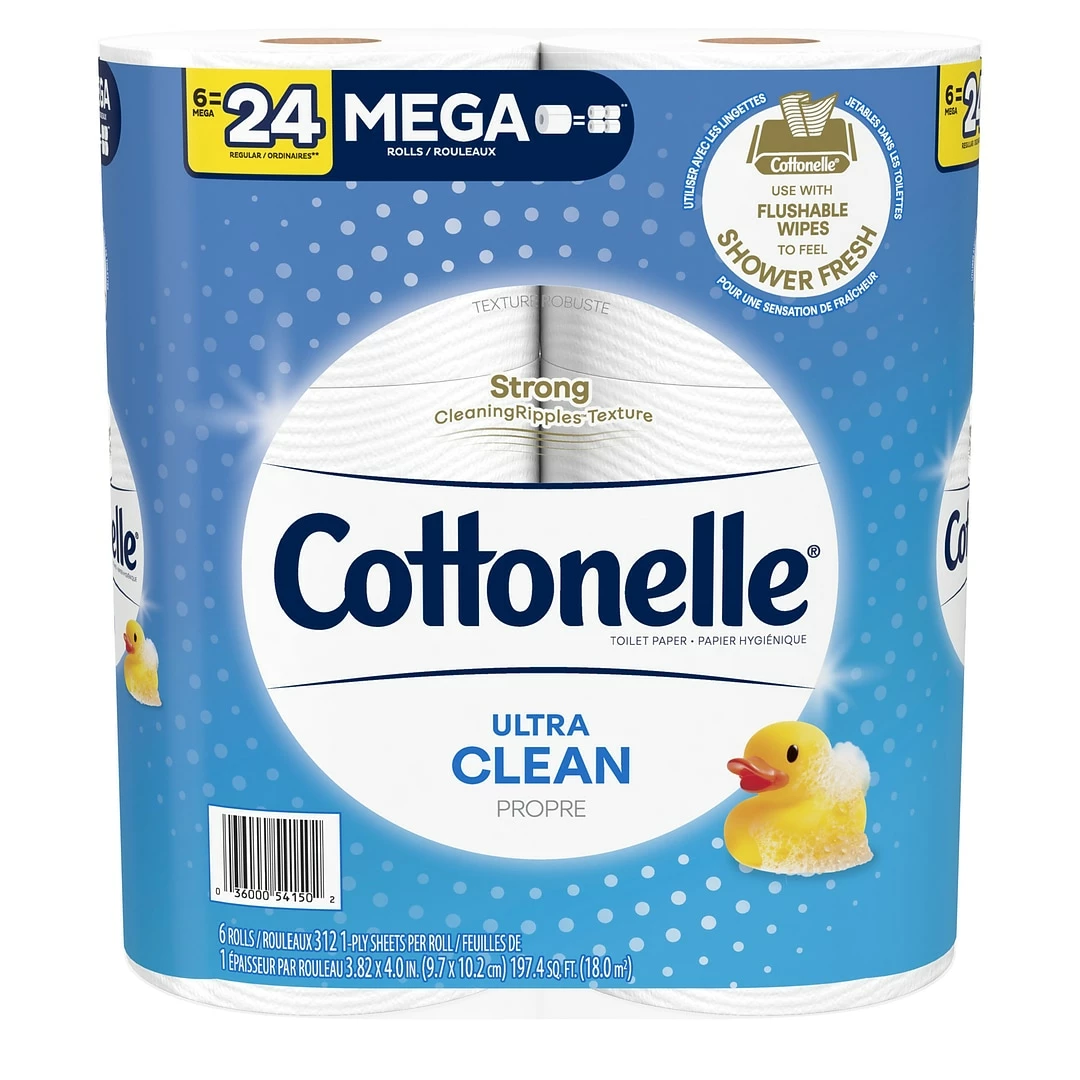 Cottonelle Ultra CleanCare 1-Ply Standard Toilet Paper, White, 312 Sheets/Roll, 6 Mega Rolls/Pack (47747) - Image 2