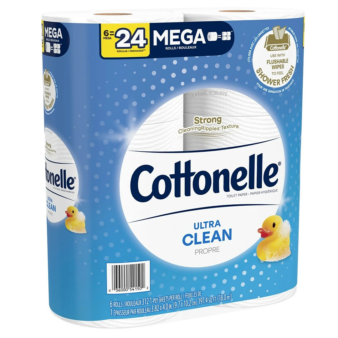 Cottonelle Ultra CleanCare 1-Ply Standard Toilet Paper, White, 312 Sheets/Roll, 6 Mega Rolls/Pack (47747) - Image 3