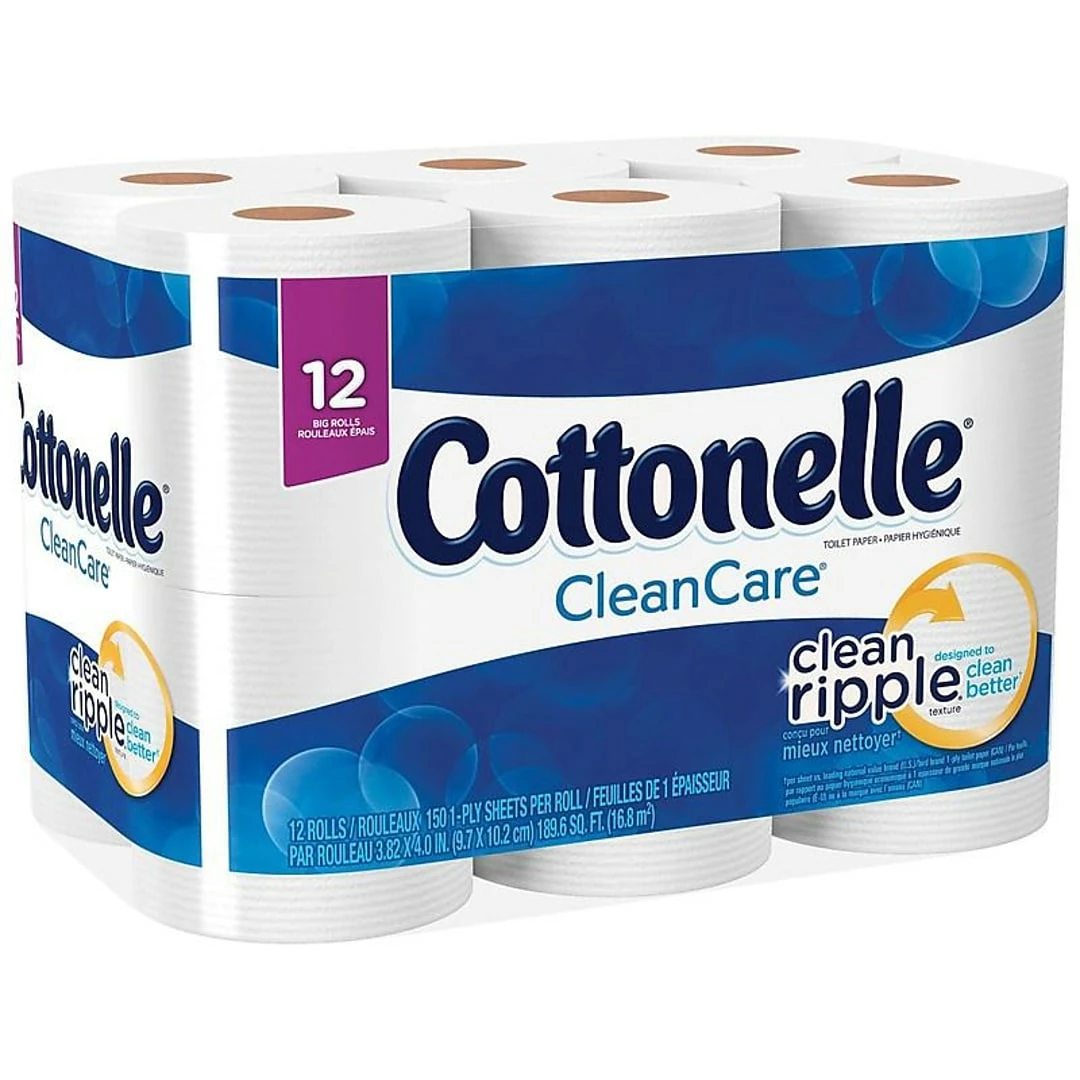 Cottonelle CleanCare 1-Ply Standard Toilet Paper, White, 150 Sheets/Roll, 12 Rolls/Pack (12456) - Image 3
